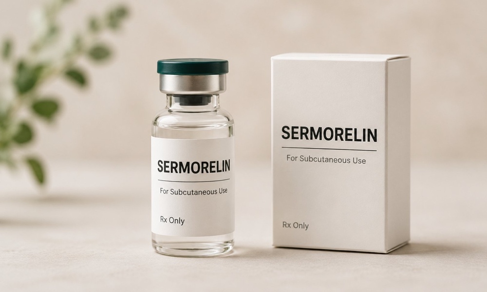 Sermorelin injection vial and carton